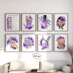 "8 Nails Salon Poster, Purple Nails Art, Nail Shape Print, Manicure Salon Decor, Nails Artist Gift, Beauty Salon Decor, Nail Tech Poster This listing includes high-resolution JPG files that you can download immediately after purchase. You can print this unique art on canvas or paper and it will decorate your interior, or you can use it to print on a t-shirt, cup, phone case or where your imagination allows! Not for commercial use.  No phisical item will be shipped If you want me to create something unique for you, please write to me. This listing includes 2 zip folder (16 jpg files ) with a resolution of 300 dpi in size ISO (International Standard Size) for printing: A5 / A4 / A3 / A2 / A1 Cm: 14,8×21 / 21×29,7 / 29,7×42 / 42×59,4 / 59,4x 84,1 11×14 for printing: Inches: 11X14 If you need Nail Salon Art Kit & Tools, At Home Nail Salon Room Zazzle, At Home Nail Salon Room Art Kit & Tools, Nail Tech Salon Decor, Purple Nail Room Ideas, Purple Nail Salon, Nail Studio Ideas Home, Purple Nails Art, Nail Studio Ideas Small Spaces