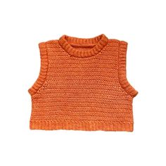 tangerine sweater vest. features a folded collar, made in the squishiest orange yarn materials: baby alpaca, merino size: fits sizes XS-L, shown on size M. please refer to the measurements below before purchasing flat lay measurements: body length: 33cm body width: 45cm armpit width: 21cm neckline width: 22cm all garments have a little give and stretch unless stated otherwise Orange Sleeveless Top For Winter, Hand Knitted Sleeveless Vest For Fall, Orange Knitted Top For Fall, Fitted Orange Vest For Fall, Sleeveless Merino Wool Vest For Fall, Hand Knitted Sleeveless Sweater Vest For Fall, Casual Merino Wool Sleeveless Sweater Vest, Fitted Casual Orange Vest, Casual Fitted Orange Vest