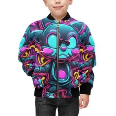 Kinder Bomber Jacke mit Taschen Graffiti Cartoon Neon von UrbanShopEU auf Etsy