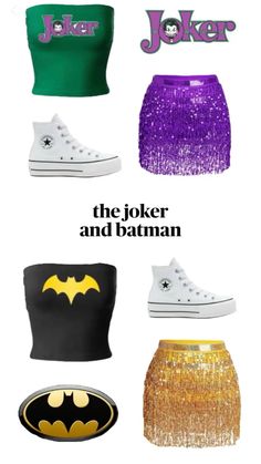 the joker and batman costumes are all different colors