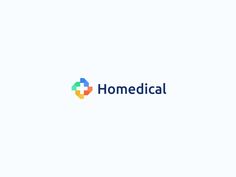 the logo for homedical is shown in blue, yellow and orange colors on a white background