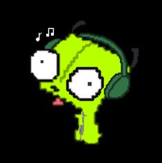 a cartoon character wearing headphones and listening to music