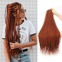 PRICES MAY VARY. [High Material]: Handmade with 100% synthetic kanekalon hair。 [Convenient & Long Lasting]:Crochet box braids are relatively low maintenance and are a great style for your every day look. can be reused again and again, tangle free. [Time Saving & Easy Installation]:100% Hand Braided, natural looking, pre-looped for easy to install, especially for beginners, suitable for party, office, wedding, cosplay activities, home and Christmas gifts for her！ [Hair Specification]: Package include 24inches crochet box braids 6packs, 22 strands/pack , 132 strands/Lot, 6 packs can full a head (big head need 8 packs), comes with free crochet hook, hair beads. [Versatile Trendy Colors ] Different ombre colors Box Braids available for making choice. And new colors keep updating. If you’re aft Soft Braids, Shea Moisture Shampoo, Box Braid Hair, Hair Ginger, Kanekalon Hair, Kanekalon Braiding Hair, Crochet Box Braids, Kanekalon Hairstyles, Crochet Box