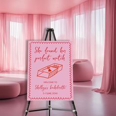 a pink room with a sign that says she found her perfect match