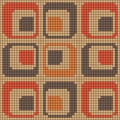 a cross stitch pattern with squares and rectangles in red, orange, yellow and black