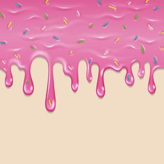 a pink background with sprinkles and donuts on it's surface