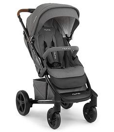 the stroller is grey with black wheels