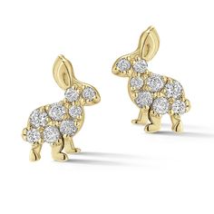 Trickster bunny diamond stud earring 14k yellow gold