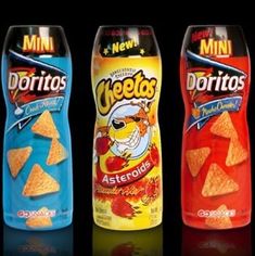 three different flavors of chips are shown in this image