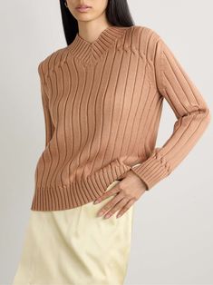 VERONICA DE PIANTE Lola ribbed wool sweater Wool Sweaters Womens, Latest Sweater, Floral Dresses Short, Exclusive Dress, Cashmere Blend Sweater, Raffia Bag, Wool Turtleneck, Merino Wool Sweater, Beige Sweater