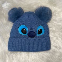 Disney Lilo & Stitch Pom Beanie Knit Hat Cap Embroidered Kids Boys Girls New One Size Condition Is New Without Tags Crochet Stitch Character Hat, Stitch Beanie Disney, Stitch Hat, Lilo Stitch, Disney Lilo, Pom Beanie, Knit Hat, Lilo And Stitch, Hat Cap