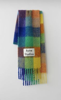 Acne Scarf, Scarves Winter, Rainbow Plaid, Check Scarf, Acne Studio, Small Scarf, Patches Fashion, Emma Chamberlain, Checked Scarf