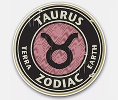 taurus zodiac sign sticker in black and pink on a white background with text