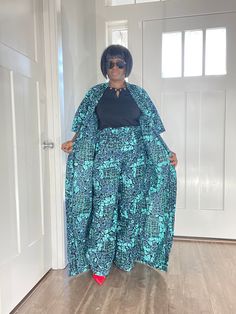 Elevate your looks with this beautiful african print kimono duster robe. This African women jacket and pant is so stylish and trending it will make heads turn. Whether for birthdays, weddings, naming ,graduations or date nights, this ankara kimono duster is the bang. ✅Rock with stilettos, flops or sneakers. 👉🏾Available only in size 14 and 16 ❤️Ready to ship. ✅Features 👉🏾100% African Cotton. ❤️The pant is beautifully lined for fit. ✅Oversized kimono. ❤️Kimono length measured 57 inches 👍🏾Pan Bohemian Green Short Sleeve Set, Green Bohemian Short Sleeve Set, Long Bohemian Green Sets, Green Bohemian Long Sets, African Kimono, African Print Kimono, Ankara Kimono, Oversized Kimono, Black Plus Size