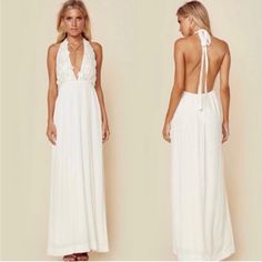 Never Worn, New With Tags For Love And Lemons Maxi Dress. I Purchased For Wedding Events And Never Wore. In Perfect Condition. Size Medium, True To Size But Also Has A Little Flexibility Due To The Adjustable Halter Straps And Elastic Around The Back. Open Back White Dress, Flower Maxi Dress, Halter Maxi Dress, Lemon Dress, Halter Maxi, For Love & Lemons, Halter Maxi Dresses, White Maxi, Love And Lemons