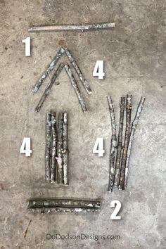 the instructions to make an outdoor fire pit with branches and logs on concrete flooring