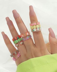 Cute and colourful rings Diameter: 2cm Fruit Resin, Y2k Rings, Frog Jewelry, Acrylic Ring, Y2k Jewelry, Transparent Resin, Kawaii Accessories, Pattern Ring, Cute Fruit