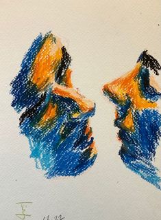 a drawing of two people facing each other