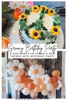 birthday party with balloons, cake and decorations