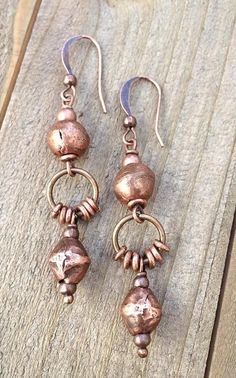 Copper Earrings - Copper Jewelry - Ethnic Earrings - Bohemian Jewelry - Boho Earrings - Ethnic Jewelry - Copper Dangle Earrings Beaded Earrings Tutorials, Metalsmithing Jewelry, Beaded Earrings Patterns, Earrings Inspiration, Metal Accessories, Colorful Earrings, Beaded Hoop Earrings, Copper Earrings, Jewelry Diy