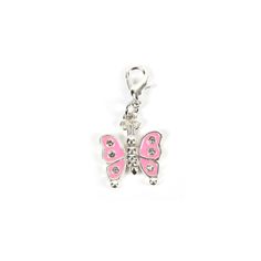 a pink butterfly charm on a white background