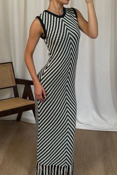 Zahlia Maxi Dress Black Stripe Sydney Style, Knitted Design, Maxi Dress Black, Summer Evening, Black Maxi Dress, Black Stripes, Dress Black, Sydney, Tassels