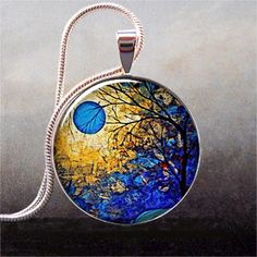 Tree and Blue Moon pendant tree jewelry by thependantemporium, $9.25