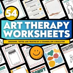 art therapy worksheets for kids with the title 54 art therapy worksheets