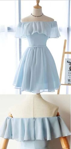 Simple Off The Shoulder Light Blue Chiffon A Line Short Homecoming Dress sold by Orlando Dresses on Storenvy School Event Dress, Wedding Simple, Blue Homecoming Dresses, Wedding Blue, Light Blue Dresses, Short Homecoming Dress, Short Prom Dress, Short Bridesmaid Dresses, Homecoming Dresses Short