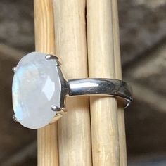 Natural Rainbow Moonstone 925 Sterling Silver Ring Size 6, 8, 9 - Natural Rocks by Kala Mens Ring Sizes, Sterling Silver Mens Rings, Stone Surface, White Moonstone, Mens Silver Rings, Natural Rainbow, Rainbow Moonstone, 925 Sterling Silver Ring, Sterling Silver Ring