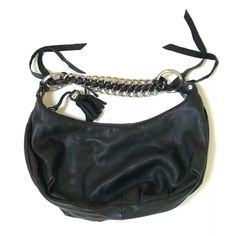 B. Makowsky Black Leather Hobo Shoulder Bag Chain | eBay Leather Hobo Bag With Chain Strap, Black Hobo Bag With Chain Strap, Vintage Black Hobo Shoulder Bag, Black Shoulder Hobo Bag For On-the-go, Black Hobo Bag With Leather Handles For On-the-go, Leather Hobo, Paisley, Black Leather, Handbags