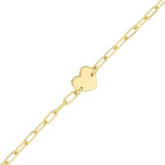 Make your favorite little someone's day extra special with this adorable heart bracelet. Created in 14K gold, this look features a dainty center heart. A sweet reminder, the words "mommy loves you" are inscribed along a heart-shaped charm at the clasp. Buffed to a brilliant luster, this 6.0-inch paper clip-style link bracelet secures with a lobster claw clasp. Delicate Heart Bracelet With Heart Charm For Mother's Day, Classic Heart Shaped Chain Bracelet As Gift, Classic Heart-shaped Chain Bracelet As Gift, Classic Heart-shaped Chain Bracelet Gift, Yellow Gold Delicate Heart Bracelet For Valentine's Day, Dainty Yellow Gold Chain Bracelet For Valentine's Day, Delicate Yellow Gold Heart Bracelet For Valentine's Day, Dainty Yellow Gold Heart Bracelet For Mother's Day, Dainty Gold Bracelet With Heart Charm