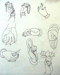 several drawings of hands and feet with different designs on the top one is drawn in black ink