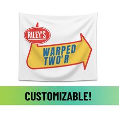 a banner with the words warped two's on it and an arrow pointing up