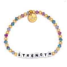 You are full of strength, pretty girl. Let this bracelet remind you of your inner strength and be your constant companion. Hand-crafted, beaded bracelet Gold-plated brass hardware Elastic stretch bracelet Handle with Care - do not wet Little Words Project Little Words Project® encourages women to both be kind to themselves and to others. The handcrafted bracelets are each made with a different inspirational word. Each bracelet features a tag inscribed with a registration code. This code is used Little Words Project, Strength Bracelet, Worry Dolls, Handle With Care, Handcrafted Bracelets, Cute Boutiques, Women Encouragement, Girls World, Girl Gang