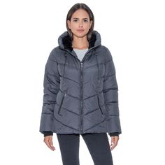 Step into the colder months with confidence in the S.E.B. By SEBBY Women's Puffer Jacket, equipped with cozy faux fur and designed to tackle the chill. This stylish faux down coat features a luxuriously soft faux fur hood lining and fleece-lined pockets that keep your hands warm and comfortable. The water-repellent outer shell ensures you remain dry during wet weather, while the rib storm cuffs help to keep the cold at bay. This jacket is the perfect blend of comfort, warmth, and style, ensuring Leather Puffer Jacket, Trendy Outerwear, Puffer Parka, Puffy Coat, Puffer Jacket Women, Faux Fur Fabric, Anorak Jacket, Parka Coat, Wet Weather