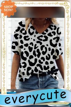 Women Fashion Abstract Painting T Shirt Graphic Leopard Print V Neck Plus Size Basic Shirt Casual Blue 3d Print Shirt Casual V-neck Top With All Over Print, Cotton V-neck Top With All Over Print, White Summer Blouse With All Over Print, Casual Summer Blouse With Letter Print, White Blouse With All Over Print For Summer, Trendy V-neck Shirt With Graphic Print, White Graphic Print V-neck Blouse, White V-neck Blouse With Graphic Print, Casual Printed V-neck Shirt