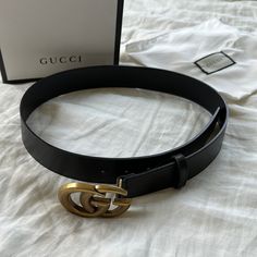 Black Leather Belt With Double G Brass Buckle. Bought On Poshmark So Not Sure About Authenticity Black Leather Belt, Gucci Accessories, Brass Buckle, Gucci Black, Leather Belt, Belts, Black Leather, Buckle, Women Accessories