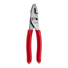 a pair of red handled pliers on a white background