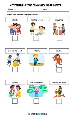 the worksheet for children's community work sheets with pictures and words on it