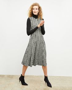 Nyla Dress - Luxe Gingham :: Black / White – M.M.LaFleur Chic A-line Plaid Dress, Spring A-line Plaid Dress, Chic Plaid A-line Dress, Chic Gingham A-line Dress, Elegant Gingham Plaid Midi Dress, Elegant Gingham Midi Dress, Spring Plaid A-line Dresses, Fall Gingham Plaid Midi Dress, Elegant Gingham Midi Dress For Spring