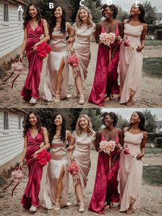 the bridesmaids are all dressed up in different styles and colors for their wedding