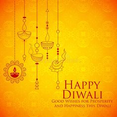 happy diwali greeting card with hanging lamps on yellow background royalty illustration