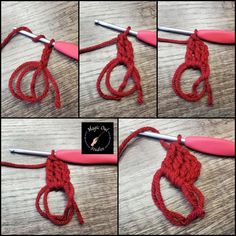 four pictures showing how to crochet the loop