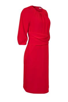 Get ready to turn heads with this stunning red dress by The Fold! Featuring a cropped sleeve, knee-length design, and a unique jewel pleated neckline, this dress offers a modern minimalist twist on the classic cocktail dress. Perfect for any special occasion, whether it's a work event or a night out, this stylish and chic dress will have you looking professional and on-trend. Don't miss out on this must-have piece! Size 4 Shell 75% Triacetate, 25% Polyester Lining 100% Polyester Pleated jewel ne Classic Cocktail Dress, Pleated Neckline, Waist Sash, Classic Cocktail, The Fold, Jewel Neckline, Chic Dress, Knee Length Dress, Modern Minimalist