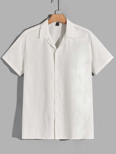 White Casual  Short Sleeve Cotton Plain Shirt Embellished Non-Stretch Summer Men Tops White Half Sleeve Shirt Men Outfit, Half Sleeve Shirts For Men, White Shirt Outfit For Men, Court Outfits, Off White Tee Shirt, Mens White Shirt, White Summer Shirt, Money Shirt, Summer Shirts Men