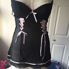 Cut Out And Raced Up Black Underwire Sleepwear For Loungewear, Fitted Black Sleepwear For Party, Fitted Black Party Sleepwear, Flirty Black Sleepwear With Built-in Bra, Fitted Black Lace Trim Sleepwear, Black Flirty Sleepwear With Built-in Bra, Ann Summers, Hot Pink Floral, Fredericks Of Hollywood