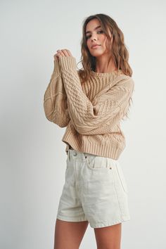 DETAILS: ♡ Taupe Cable Knit Sweater ♡ 60% Cotton & 40% Acrylic Cable Knit Sweater, Socks And Hosiery, Knitting Designs, Bosnia And Herzegovina, Sales Gifts, Hosiery, Cable Knit, Knit Sweater, Knitted Sweaters