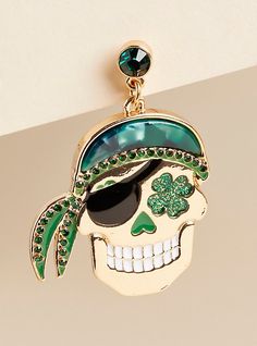 FIT Measures: 1. 15” x 1. 65”. . MATERIALS + CARE Base metal. Imported. . DETAILS Pirate detail. The best plus size women's lucky pirate statement earring earrings in green. Torrid is your destination for the freshest spring and summer styles. Torrid is your destination for plus size St. Patrick's Day merchandise. Adjustable Novelty Single Earring Jewelry, Novelty Gold Metal Jewelry, Trendy Green Metal Jewelry, Green Novelty Dangle Jewelry, Green Novelty Dangle Earrings, Green Dangle Novelty Jewelry, Gold Novelty Dangle Jewelry, Novelty Gold Dangle Jewelry, Nickel-free Novelty Drop Earrings