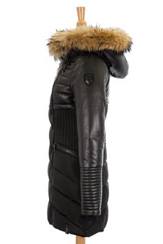 Silvia Down Leather Jacket | Rudsak | Coat, Jacket – Dejavu NYC Fur Leather Jacket, Down Parka, Leather Sleeve, Fur Trim, Upper Body, Winter Boot, Front Zipper, Parka, Puffer